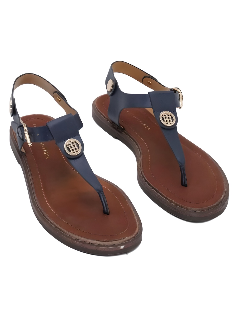 Tommy Hilfiger Bennia Dark Blue T-Strap Flat Sandals Size 6M